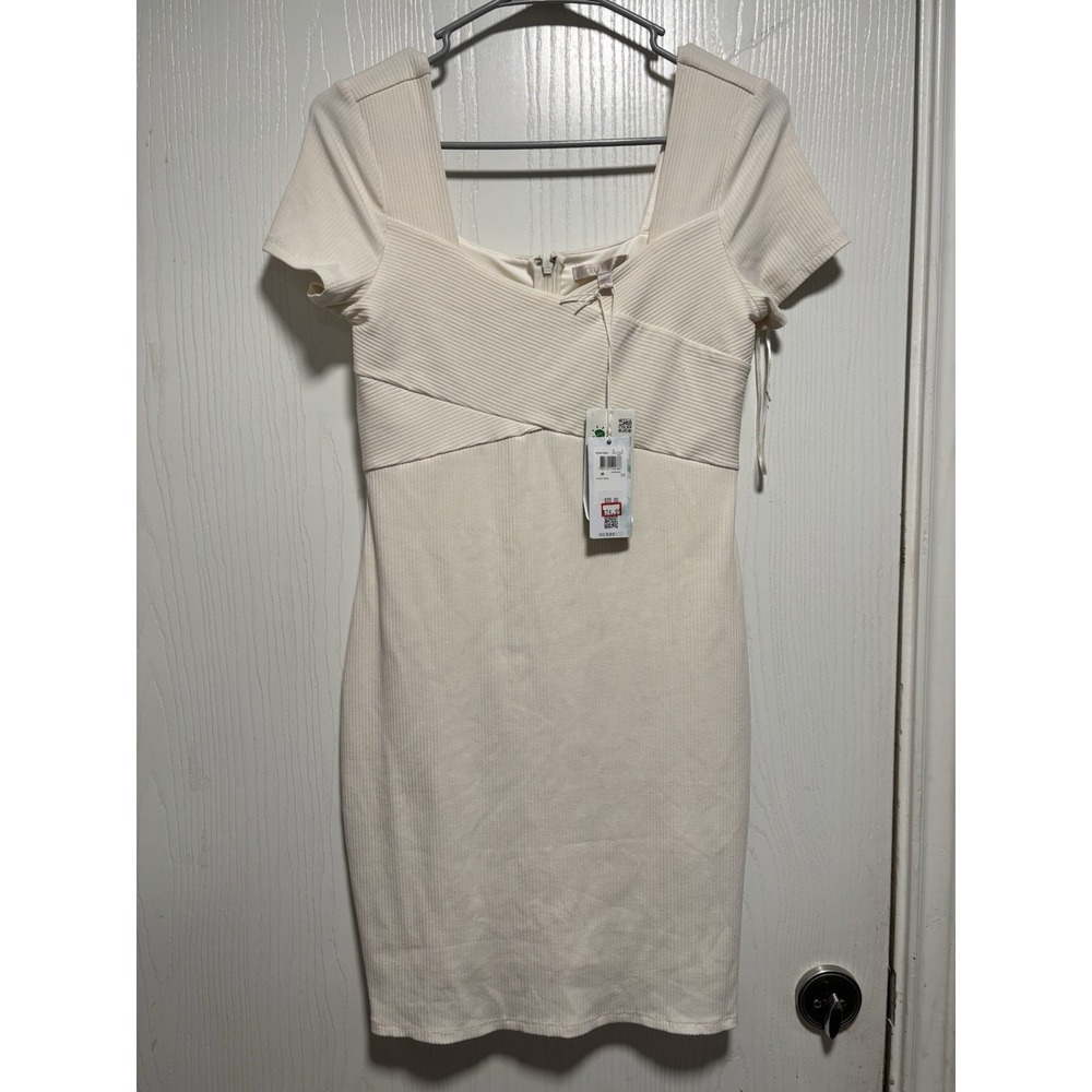GUESS‎ Women's Short Sleeve Cream White Dress Medium Back Zip Up